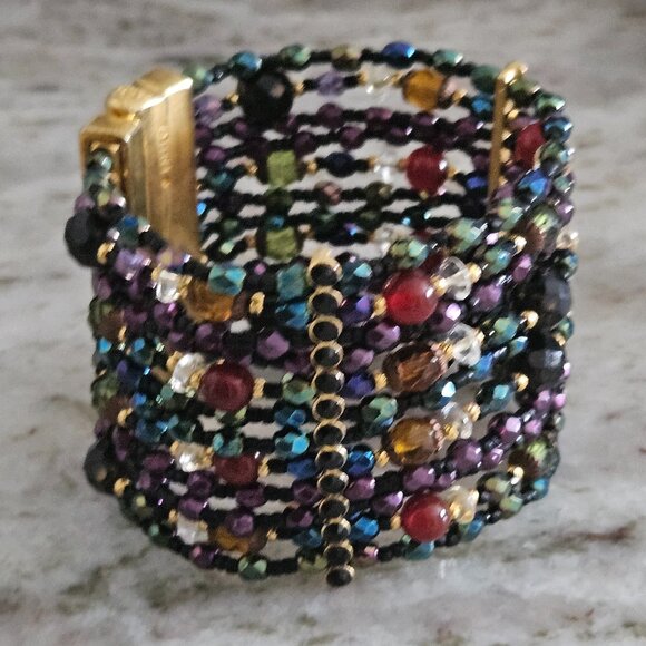 RARE STATEMENT JOSE & MARIA BARRERA CRYSTAL SUMMER JEWEL  RARE STATEMENT JOSE & MARIA BARRERA CRYSTAL JEWELED GEMSTONE STRAND BRACELET